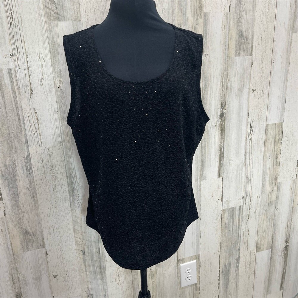 Avenue Tank Top Womens Plus 18 Black Sequin Sparkle Textured Scoop Neck sku561